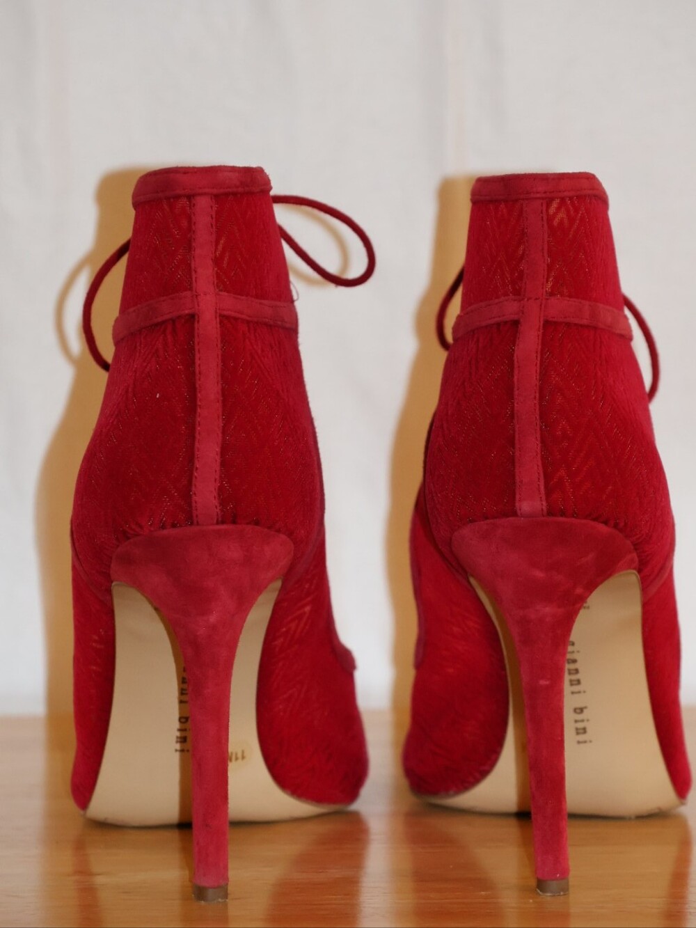 Gianni Bini Red Lace-Up Pointed Toe Stiletto Ankle Booties - Picture 4 of 13